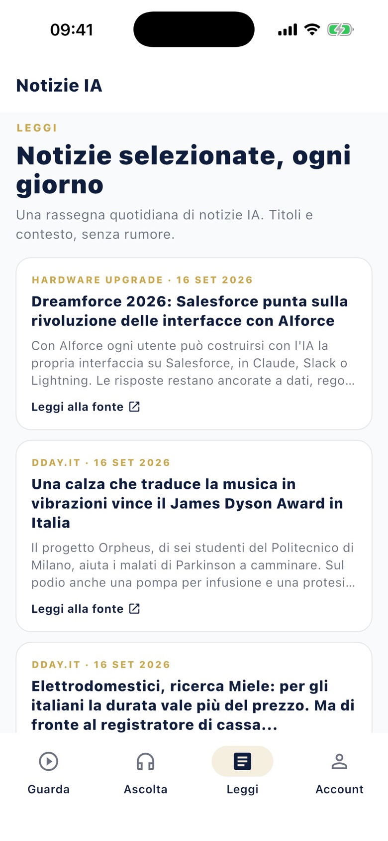 La rassegna quotidiana di notizie IA nell’app