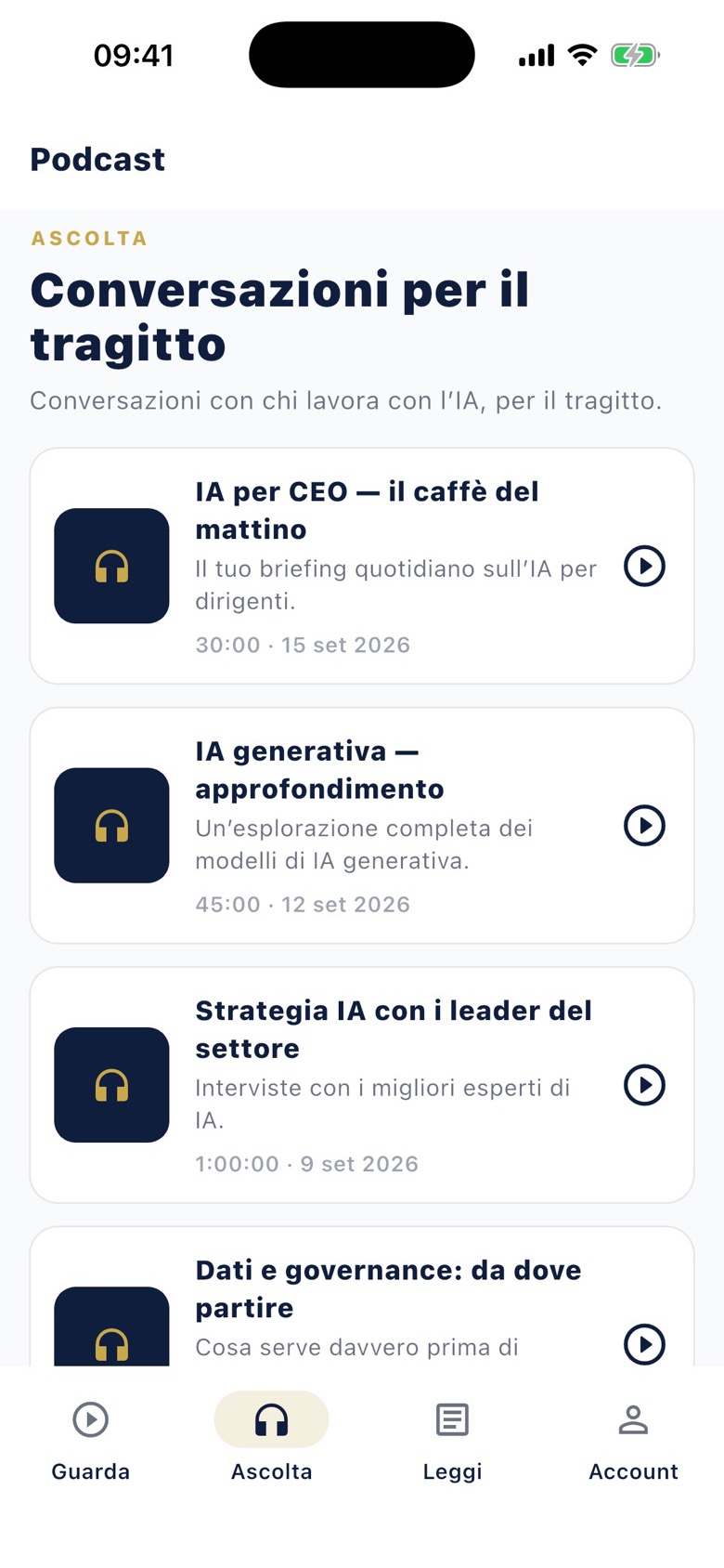 La libreria podcast nell’app